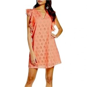 Lilly Pulitzer Astara Dress in Peach Flamingo Lilly Palm Tree Eyelet Sz S